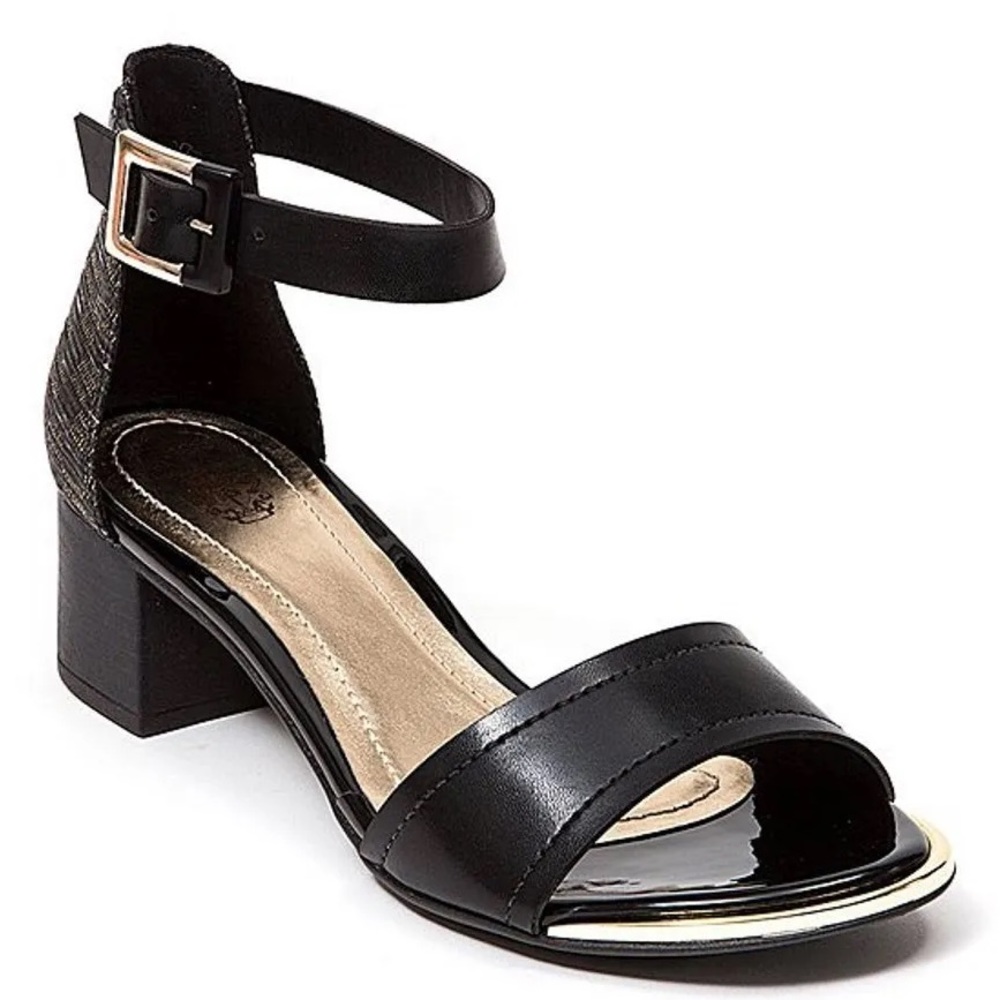 French Blu Ramarim Sydney Black & Gold Block Heel Sandals